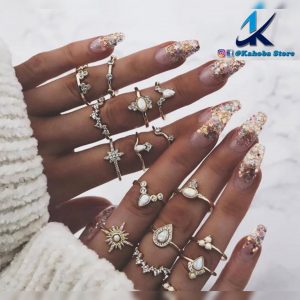 Set de 15 anillos dorado bohemio vintage