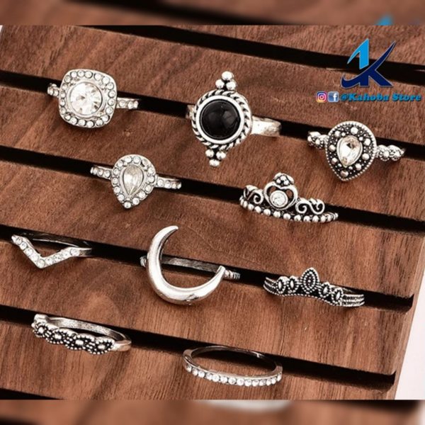 Set de anillos plata vintage piedra y cristales