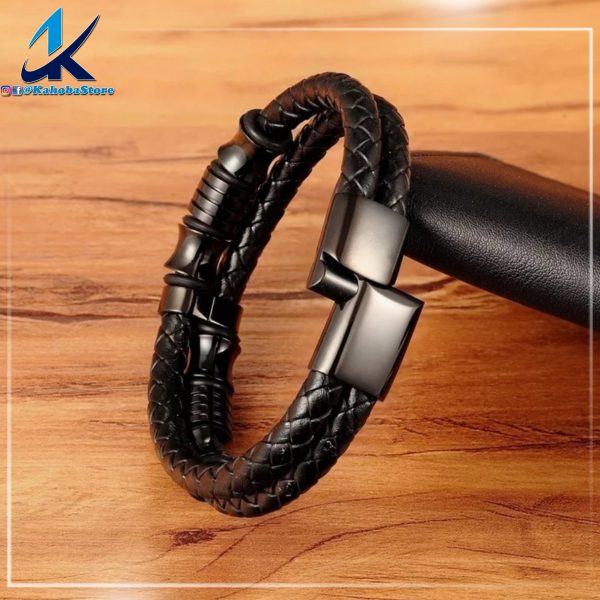 pulsera de cuero inox negro