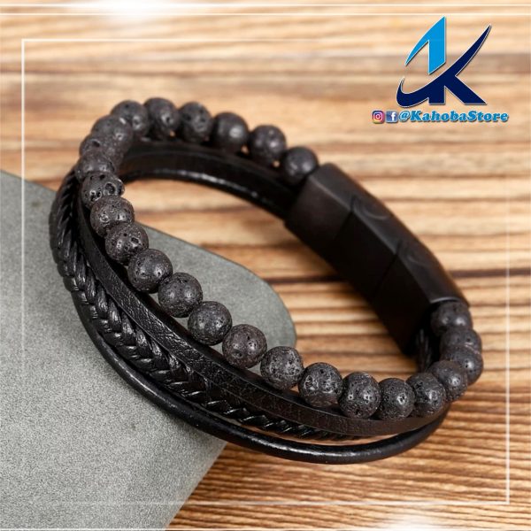 pulsera negra con piedra volcanica