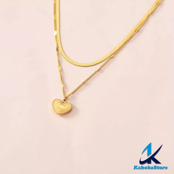 Collar inox doble de corazón dorado