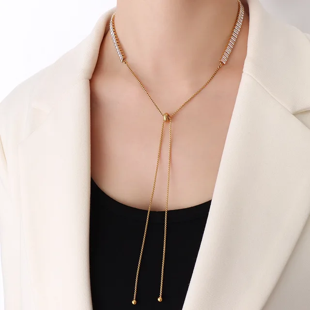 Collar inox largo zircón