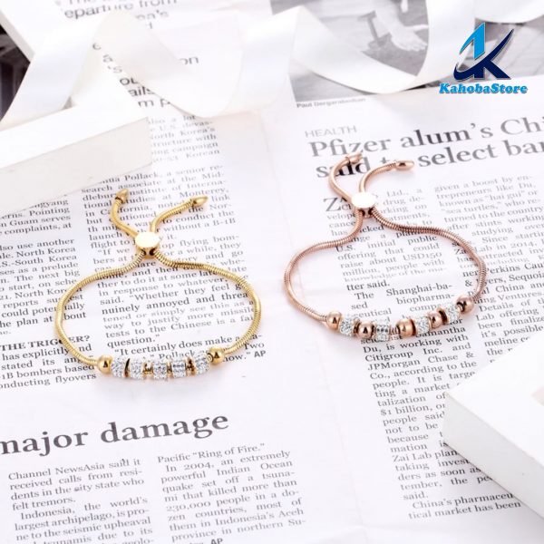 pulsera inox dorado con cristales