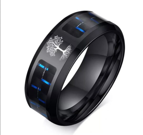 Anillo Inox Negro árbol de vida central