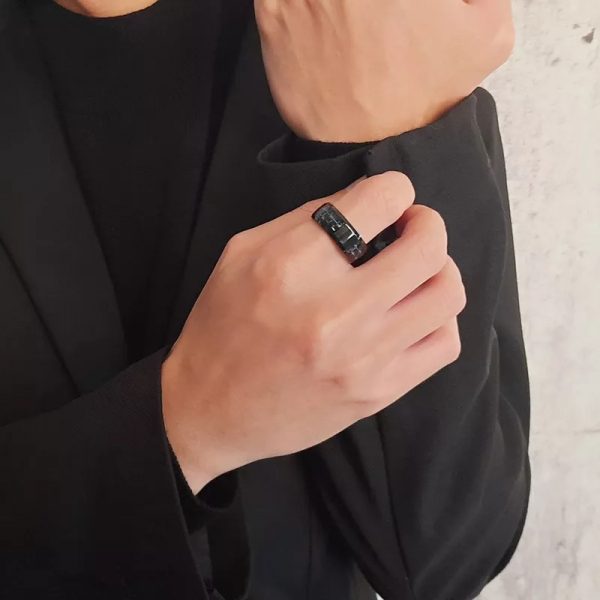 Anillo Inox Negro árbol de vida central