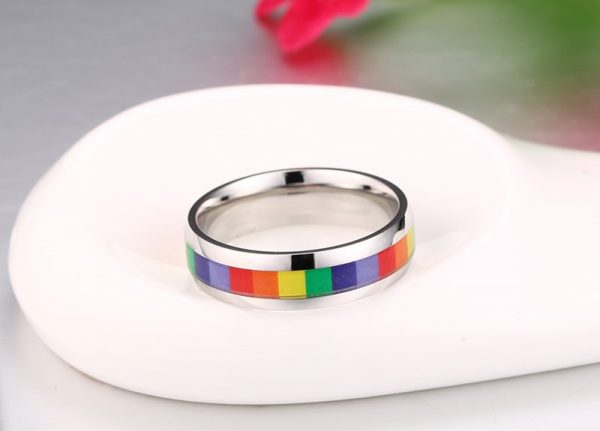 Anillo Inox plata centro de colores