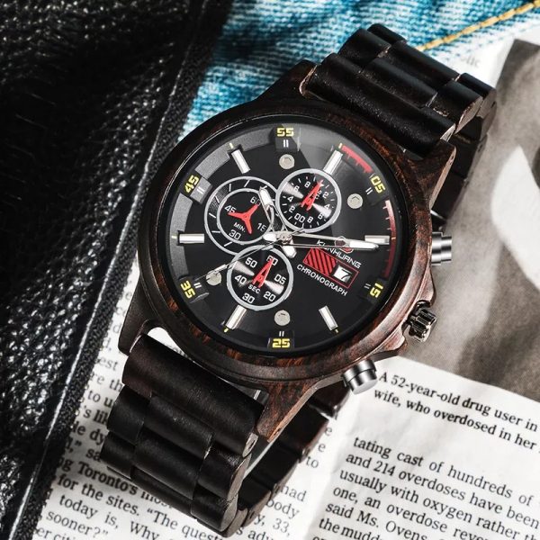 Reloj de madera de bambú negro