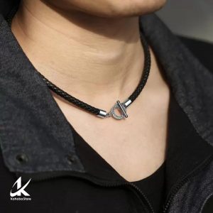 Gargantilla de cuero trenzado de acero inox