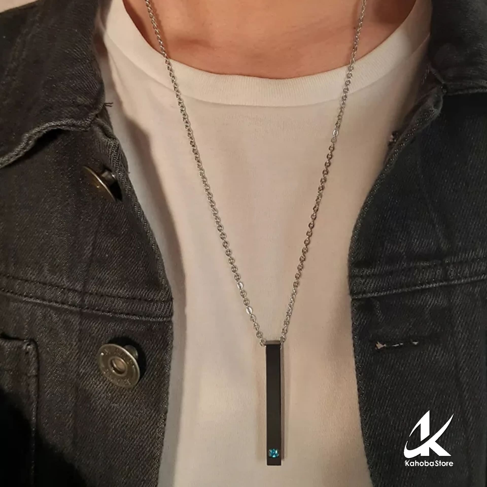 Collar Barra color negro cristal azul